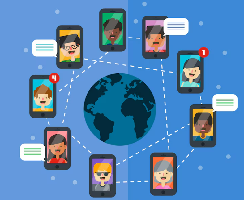 Connected online community illustration